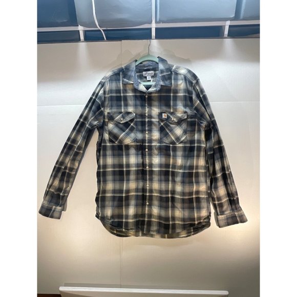 Carhartt Pearl Snap Size Large Button Up Long Sleeve Flannel Shirt Plaid pre-own - Picture 8 of 16